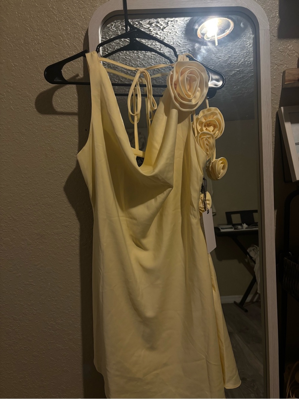 Milk & Honey Pale Yellow Satin Dress with Rosette Detail